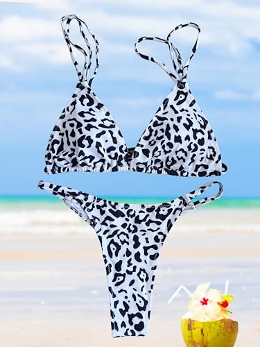 Image of Women's Sexy Thong Bottom Two Piece Bikini Double Shoulder Straps Cute Swimsuit Triangle Bathing Suit