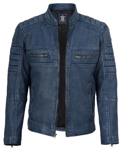 Image of Decrum Cafe Racer Leather Jacket for Men - Real Lambskin Motorcycle Style Mens Jacket with Zipper Closure