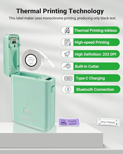 Image of ORGBRO Label Maker, Bluetooth Label Maker Machine with Tape, X1-Green | Thermal Label Printer for Home, Office, School Organization, Fits Pre-Cut & Continuous Labeler, Sticker Maker, Green