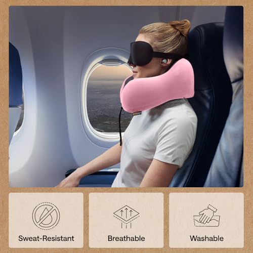 مراجعة وسادة السفر Gorilla Grip Memory Foam — دعم الرقبة للطائرة، مخمل مبرد وشبكي وقناع عين (وردي) - الصورة 5
