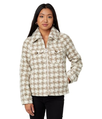 Amazon.com: Avec Les Filles Plaid Zip Front Jacket Tan/Cream