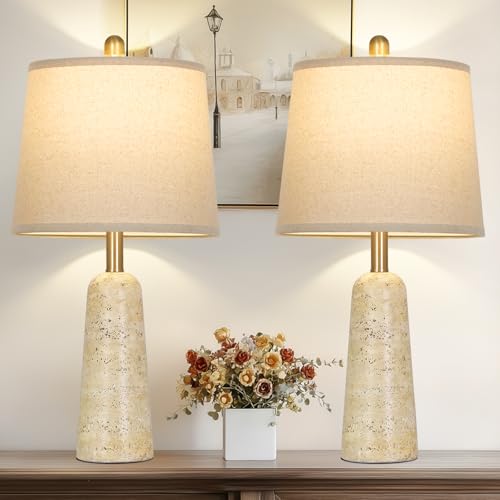 Juego de 2 lámparas de mesa beige estilo travertino 24 pulgadas