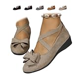 Chaussures compensées confortables à enfiler pour femme - Légères et antidérapantes - Talons bas compensés - Ballerines de travail décontractées, Kaki Bowknot, 36 EU