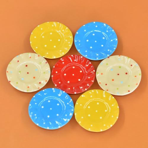 wybcfp 35Pcs Fake Miniature Plates Artificial Mini Kitchen Tableware Dishes Miniature Resin Dessert Plates for Micro Landscape Decorations DIY Crafts (B)