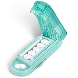 DUBSTAR Pill Cutter Splitter for Small and Tiny Pills, Multiple Pill Cutters for Small or Large Pills, Adjustable Pill Splitter with Centering Device and Blade Guard for Multi Tablets (Cyan)