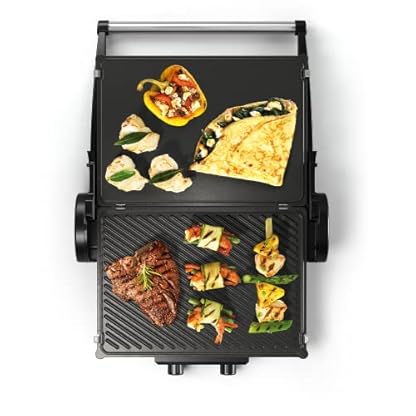 Bosch Tischgrill TCG4215, 3-in1-Kontaktgrill, Individuelle Temperaturregelung, Fettablaufrinne, Auflaufform, Herausnehmbare Aluminium-Grillplatten, einfache Reinigung, 2000 W, silber – Bild 6