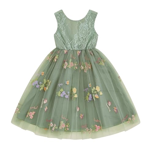 Flower Girls Dress Toddler Kids Girl Wedding Party Lace Embroidered V Backless Sleeveless Tulle Princess Dresses