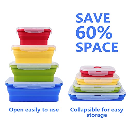 Vigind Set Of 4 Collapsible Foldable Silicone Food Storage Container, Leftover Meal Box With Airtight Plastic Lids For Kitchen, Bento Lunch Boxes-Microwave, Dishwasher And Freezer Safe #TOP2
