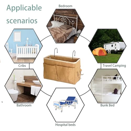 Image of Bedside Caddy Bedside Hanging Storage Basket Multi-Function Organizer Caddy for Bunk and Hospital Beds Dorm Rooms Bed Rails, Can be Placed Glasses Books Mobile Phones（2pcs Dark Khaki）