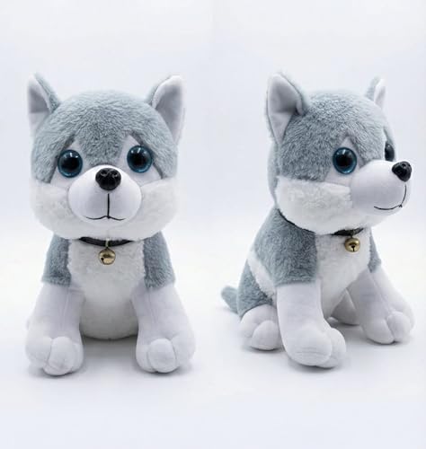 Image of Cute Husky Puppy Soft Toy, 28 cm Premium Plush Stuffed Animal with Bell Collar, Adorable Bedtime Buddy for Kids and Birthday Gifting