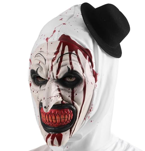 Terrifier Tipo de máscara de payaso – Máscara de látex espeluznante con pañuelo para la cabeza, máscara de payaso asesino para Halloween, cosplay, accesorios de disfraz