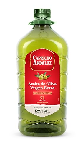 CAPRICHO ANDALUZ Aceite de Oliva Virgen Extra PET de 5L– Formato Práctico y Versátil con Mayor Cantidad para Uso Diario, Perfecto para Aliñar Ensaladas o Aderezar Platos.