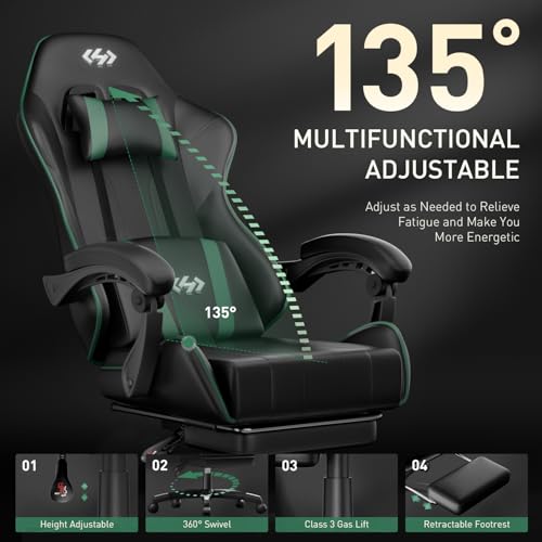 HLDIRECT Gaming Chair for Adults, Ergonomic Computer Chair with Footrest & Linkage Armrest, High Back Gamer Chair with Lumbar Support, Adjustable Game Chair, 360° Swivel, 300LBS (B image 5