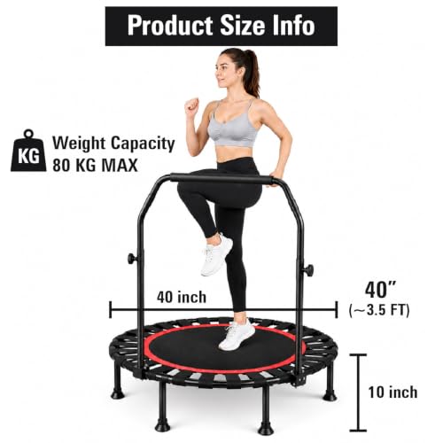 Image of Toy Imagine 40-Inch Mini Trampoline for Adults & Kids with Adjustable Handrail Foldable & Portable Heavy-Duty Indoor & Outdoor Fitness Rebounder, Compact Exercise Jumper for Workout Maximum Load 80 kg