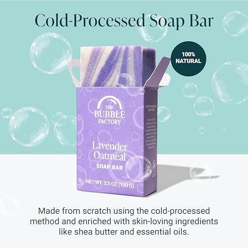 Image of Handmade Natural Bath & Body Soap Bar, Vegan, All-Natural, Palm Oil Free, Made in USA with Shea Butter + Essential Oils, Lavender Oatmeal, 3 Bars