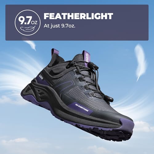 NORTIV 8 Women's Lightweight Hiking Shoes Quick Laces Outdoor Fashion Sneakers Gladiator,Size 6,Black/Purple,SNHS239W