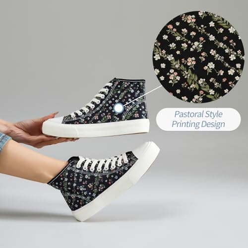 Image of Uoidru High Top Sneakers for Women Canvas Shoes White Canvas High Tops Women Casual Shoes Lace Up Fashion Sneakers