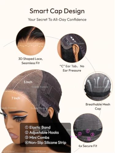 Image of Beauty Forever 7x5 Bye Bye Knots Loose Body Wave Dark Brown Wig with Face-Framing Highlights Bangs Glueless Wigs Human Hair Pre Plucked Pre Cut HD Lace Closure Ready to Go Wig 150% Density 18inch