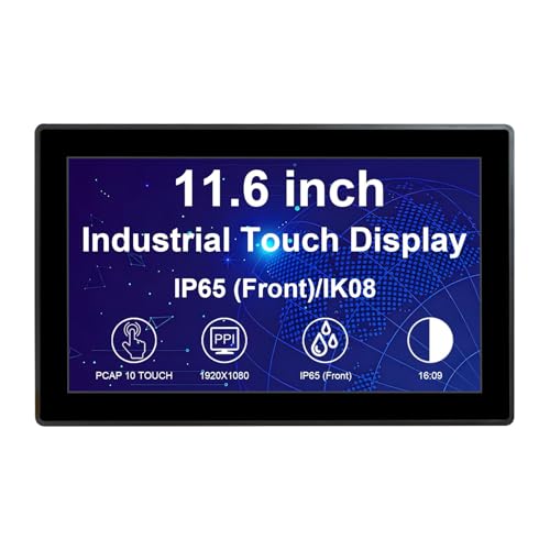 Image of VSDISPLAY 11.6'' Industrial Touch Monitor 1920x1080 IP65 Front Waterproof | IPS LCD Display, 16:9 Aspect Ratio,10-Point Capacitive Touch, with H /D VGA Interface for Industrial Outdoor Kiosk Use