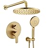 Iriber shower system wall mounted shower faucet mixer set with luxury high pressure shower head and 3 setting handheld bathroom shower trim kit contain pressure balance valvebrushed gold  urban country home decor