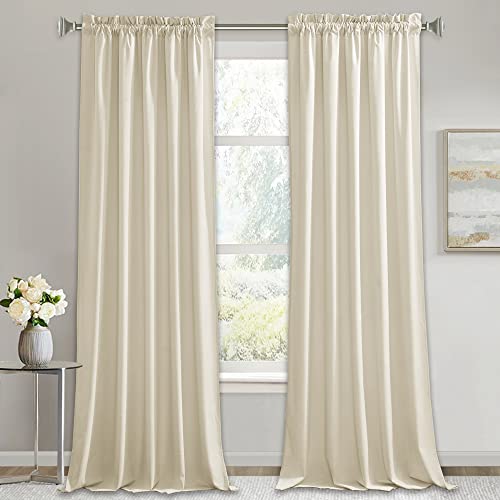 Image of RYB HOME Velvet Curtains 90 inches - Beige Plush Soft Window Curtain Panels Light Reducing Minimalist Modern Home Decor for Bedroom Kids Room Office, W52 x L90, 2 Panels Set | Thermal Insulated, Privacy, Sunlight UV Heat Blocking, Luxurious Decor, Dining Room Nursery, Rod Pocket, W52 x L90, 2 Panels