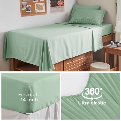 Image of HYMOKEGE Sage Green Twin XL Comforter Set Seersucker 5 Pieces, All Season Luxury Bed in a Bag for Bedroom, Bedding Set with Comforter, Sheets, Pillowcase & Sham