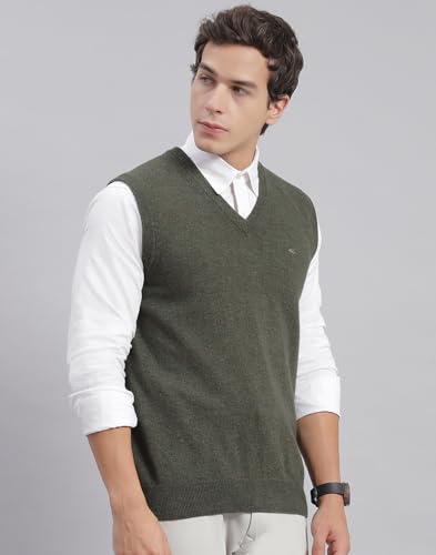 Image of Monte Carlo Off White Solid V Neck Sweater | Warm Woolen Pullover for Men | Soft Comfortable Knitted Winter Wear Sweater for Men's