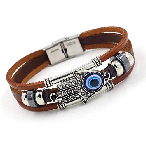 Leather Evil Eye Bracelet - Vintage Three-Row Hamsa Hand Blue Eyes Wristband - Retro Multi-Layer Rope Wrap Bangle - Handmade Devil's Eye Turkish Jewelry2