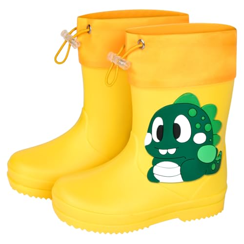 Aomig Botas de Agua Niños, Botas de Lluvia de Dinosaurio, Impermeable y Antideslizante con Cordón Ajustable en el Cuello, Bota de Agua Ligera, EU 22-23