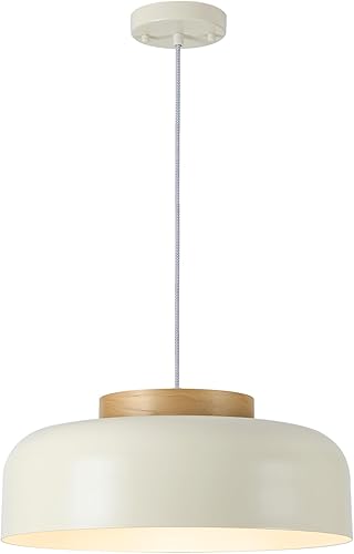 Miniatura 2 de Lámpara colgante grande moderna, 17.7 pulgadas, pantalla crema, madera natural, lámpara simple para comedor, mesa de cocina