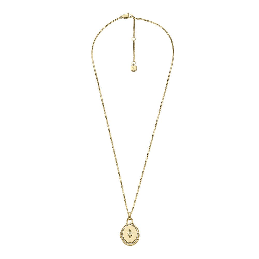 Fossil Collana da donna in acciaio inossidabile con chiusura a moschettone e pendente ovale
