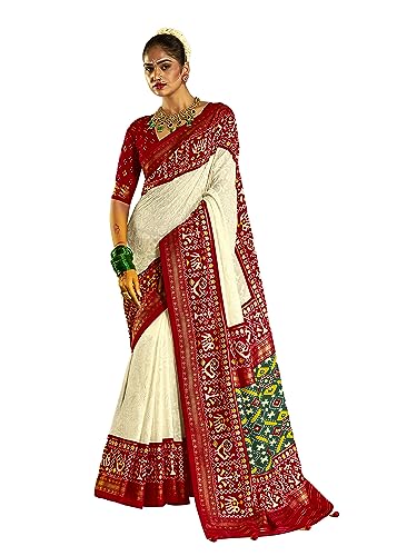 Elina fashion Women's Off White Georgette Chickankari Embroidery Party Wear Designer Saree With Unstitched Blouse