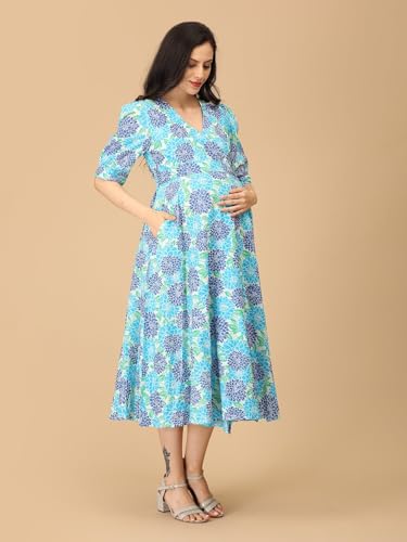 Image of The Mom Store Maternity Wrap Dress | Pre and Post Pregnancy Wear | Nursing Dress for Women | Trendy Stylish Pregnancy Friendly Dress