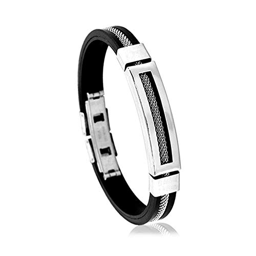 Preisvergleich Produktbild CAOLATOR Männer Armband Edelstahl Armbänder Schwarz Silikon Männerarmband Geflochten Armreif für Herren