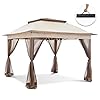 Joyside 11'x11' Pop Up Gazebo for Patios Gazebo Canopy Tent with Sidewalls Outdoor Gazebo with Mosquito Netting Pop Up Canopy Shelter Wedding Tent (Beige)