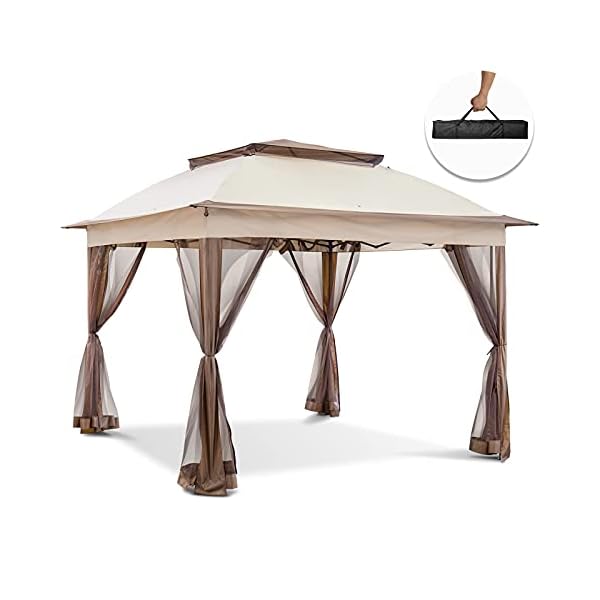 Joyside 11'x11' Pop Up Gazebo for Patios Gazebo Canopy Tent with Sidewalls Outdoor Gazebo with Mosquito Netting Pop Up Canopy Shelter Wedding Tent (Beige)