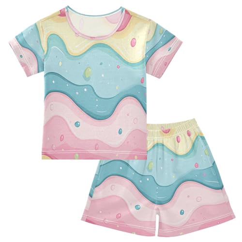 ALAZA Cute Ice Cream Pajamas Set Short Sleeve Cotton Sleepwear Summer Pjs 2 Piece 5-14Y