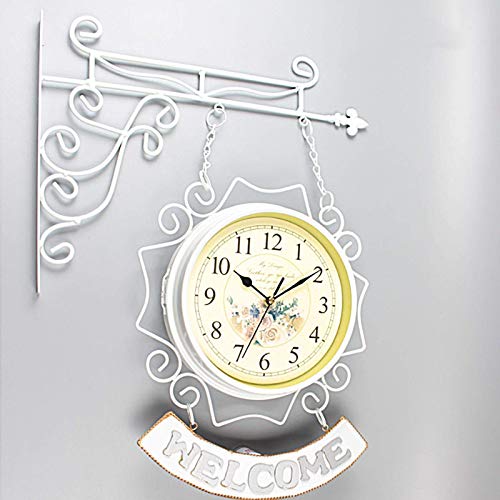GTHTUHFD Reloj De Pared, Reloj De Exterior Impermeable, Reloj De Jardín, Reloj De Pared Exterior De 10 Pulgadas De Doble Cara, Relojes Retro para Exteriores, Relojes De,White