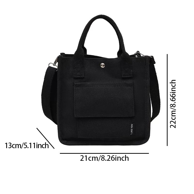 Bolso tote de lona versátil, bolso grande de hombro con múltiples bolsillos y correa desmontable, bordes pintados, material duradero, negro miniatura 5