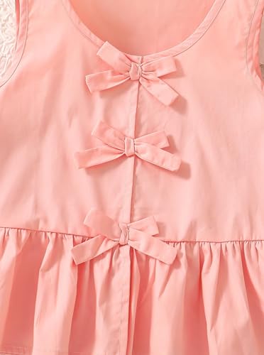 Image of Girls Bowknot Tank Tops Sleeveless Striped Shirts Cotton Peplum Babydoll Top