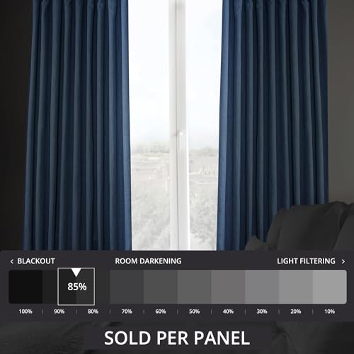 Image of HPD Half Price Drapes - Faux Linen Curtains for Living Room (1 Panel) - 100W X 96L - Extra Wide Textured Room Darkening Curtains for Bedroom 96 Inches Long - Drapes for Home Decor, Denim