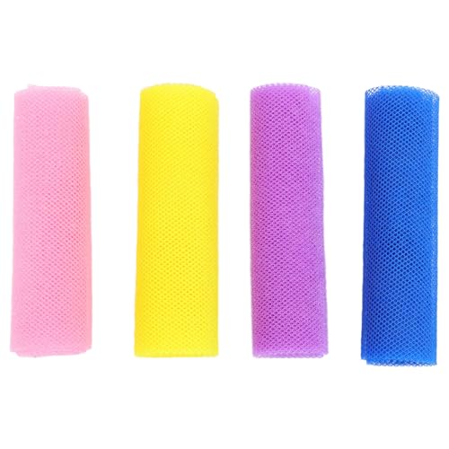 YOSADIER 4 Piezas Toalla Exfoliante Corporal Nylon Elástica para Ducha y Sauna Paño para Exfoliación Profunda y Limpieza de Piel Colores Vibrantes Azul Amarillo Rosa y Púrpura