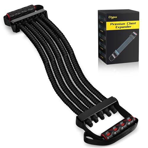 Utypee Chest Expander with 5 Adjustable Levels, 60 lbs to 300 lbs - Built-In Pedal, Honeycomb Grips, Reinforced Fabric Springs