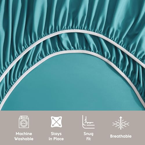 Image of Nestl Extra Deep Queen Sheet Set - 6 Piece Breathable & Cooling Sheets - Hotel Luxury Bedding Set w /18-24 Inch Deep Pockets - Easy & Secure Fit - Super Soft, Wrinkle Free & Comfy - Teal