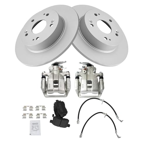 Image of TRQ Rear Brake Pad and Rotor Set Semi Metallic G Coated Rotors Calipers Compatible with 2013-2017 Honda Accord