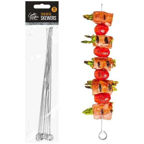 10 Pack Heavy Duty Metal Flat BBQ Skewers Stainless Steel Kebab Skewers for Grilling Meat, Vegetables & Barbecues, Griddles and Large Pans, Grilling Cocktail Party Essentials, Metal Steel Sticks 35cm Cover