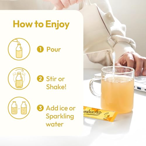 Image of TEAZEN Lemon Ginger Hot Kombucha Tea, Spice Tea, Live Probiotics & Postbiotics, Relaxation and Warmth for Colds and Sore Throat, Hydration Drink Mix, Sugar Free, On-the-Go 10 Packets, 1.76oz