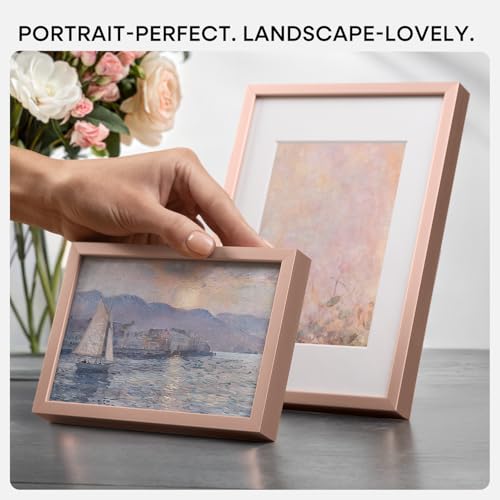 Image of Homeforia A5 Frame Rose Gold, High End Metal 5.8 x 8.3 Picture Frames Matted to 4.1 by 5.8 inch Art, A5 Display Photo Frame with Mat A6, 5.8x8.3 Rose Poster Frames, Tempered Glass, Wall Kit, Set of 1
