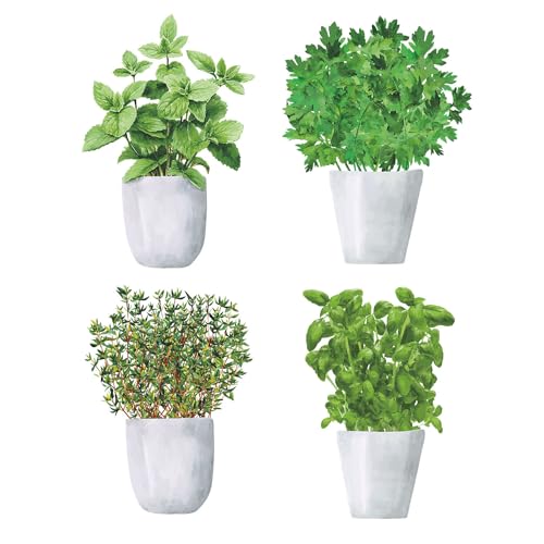 4er Set Fensterbild Kräutertöpfe bunt I statisch haftend wiederverwendbar...