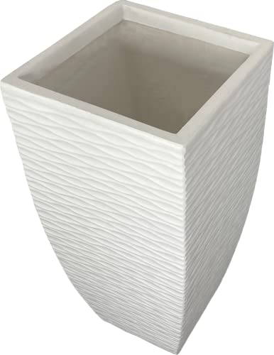 Cypress & Alabaster Eco-Friendly White Waves Cylinder Column Fiberglass Indoor/Outdoor Planter Pot - 11" Wide, Plants, Weather Resistant, Real/Fake Plants, Flower Pot, Artificial Trees, Home Décor #TOP2